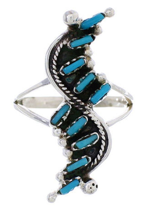 Authentic Silver And Needlepoint Turquoise Ring Size 5-1/4 YX33943